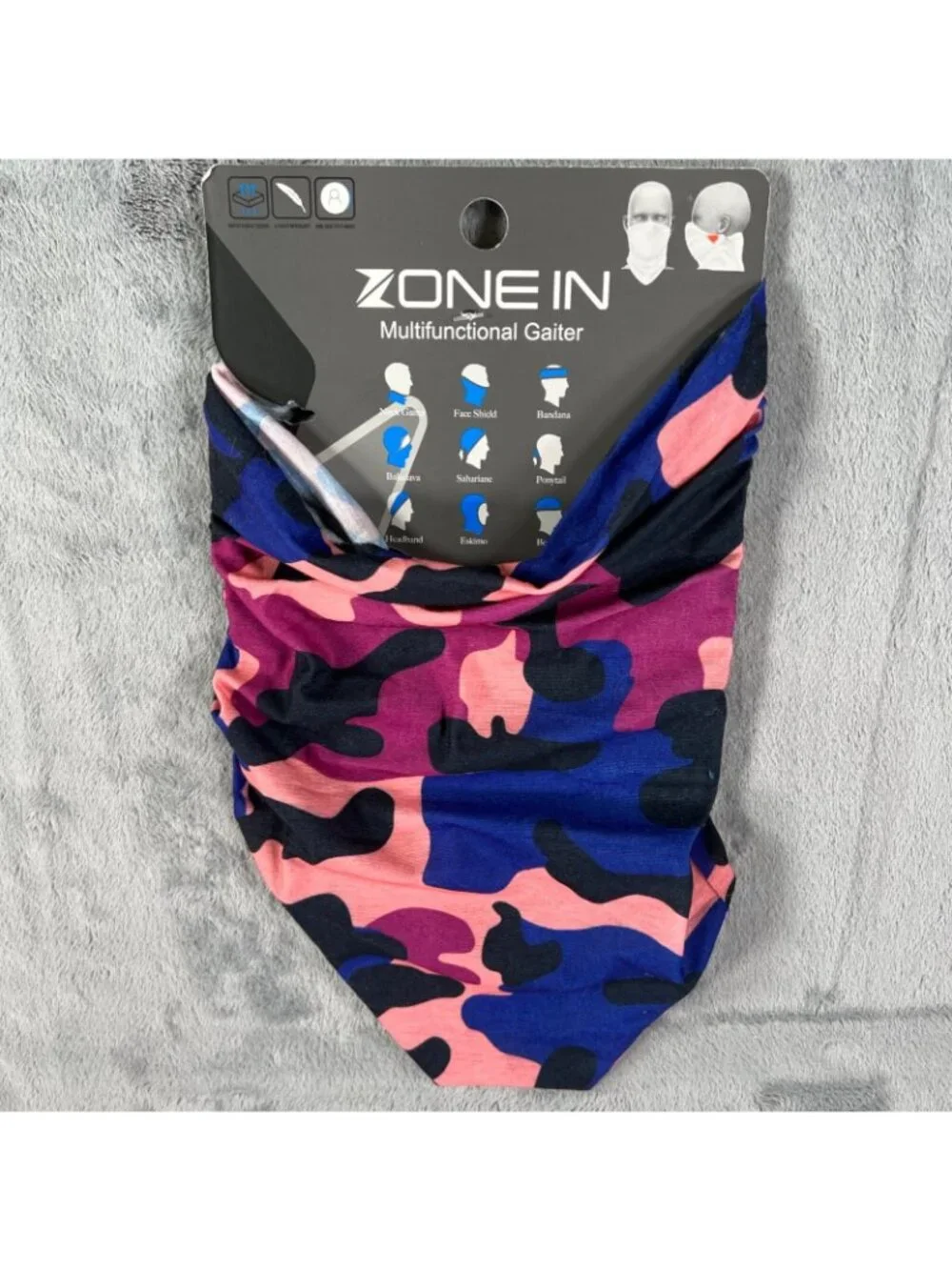 NWT Zone In Pink/Black/Blue Camo Pattern Multifunctional Gaiter (One Size)